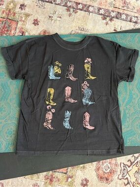 Black Short Sleeve Tee with Pastel Cowboy Boot Print
